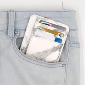 img 2 attached to Кожаные кошельки Kandooren RFID - Белый мрамор: тонкий минималистский кошелек с передним карманом для мужчин и женщин, держатель кредитной карты и удостоверения личности