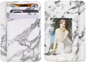 img 1 attached to Kandouren RFID Leather Wallets - White Marble: Slim Minimalist Front Pocket Wallet For Men & Women, Credit & ID Card Holder