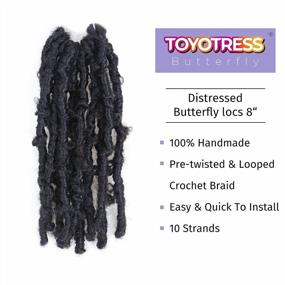 img 1 attached to 8 Inch Pre-Twisted Distressed Crochet Braids Synthetic Hair Extensions 1B Toyotress Butterfly Locs
