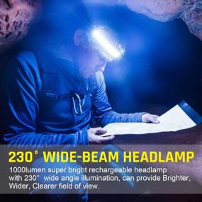 img 3 attached to 2-Pack USB Rechargeable 1000Lumen 230° Wide-Beam LED Headlamp With Red Taillight - Super Bright Waterproof Headband Light For Camping, Hiking & Hard Hat Use