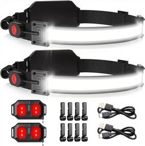 img 4 attached to 2-Pack USB Rechargeable 1000Lumen 230° Wide-Beam LED Headlamp With Red Taillight - Super Bright Waterproof Headband Light For Camping, Hiking & Hard Hat Use