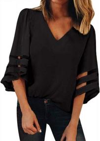 img 4 attached to Stylish Blencot Women'S Loose Shirt With Lace Patchwork And Bell Sleeves