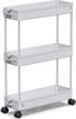 spacekeeper rolling storage cart - 3 tier mobile shelving unit for laundry room, bathroom, and kitchen organization - slim and narrow design for tight spaces - gray logo