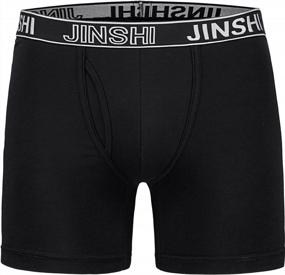 img 1 attached to Comfortable And Durable JINSHI Men'S Cotton Boxer Briefs With Long Legs - Black, 3PACK