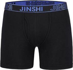 img 2 attached to Comfortable And Durable JINSHI Men'S Cotton Boxer Briefs With Long Legs - Black, 3PACK