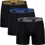 comfortable and durable jinshi men's cotton boxer briefs with long legs - black, 3pack logo