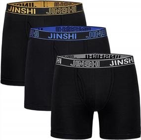 img 4 attached to Comfortable And Durable JINSHI Men'S Cotton Boxer Briefs With Long Legs - Black, 3PACK