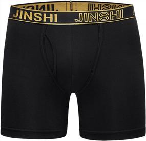 img 3 attached to Comfortable And Durable JINSHI Men'S Cotton Boxer Briefs With Long Legs - Black, 3PACK