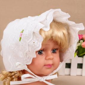 img 3 attached to 100% Cotton Eyelet Lace Bonnet With Double Brim And Flower Accents For Baby Girls By Slowera Cap