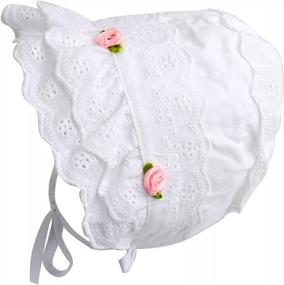 img 4 attached to 100% Cotton Eyelet Lace Bonnet With Double Brim And Flower Accents For Baby Girls By Slowera Cap