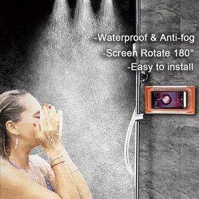 img 1 attached to 🚿 Waterproof Shower Phone Holder 2021 Upgrade with 180° Rotation - Bathroom Mirror/Wall Mount, Anti-Fog HD Cell Phone Universal Shelf Storage Box for Bathtub and Kitchen (Orange)