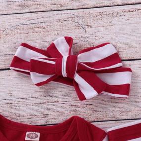 img 2 attached to Новогодний наряд для новорожденных мальчиков и девочек, комбинезон с длинными рукавами, полосатый комплект с повязкой на голову