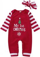 newborn baby boy girl christmas outfit long sleeve romper jumpsuit striped headband set logo