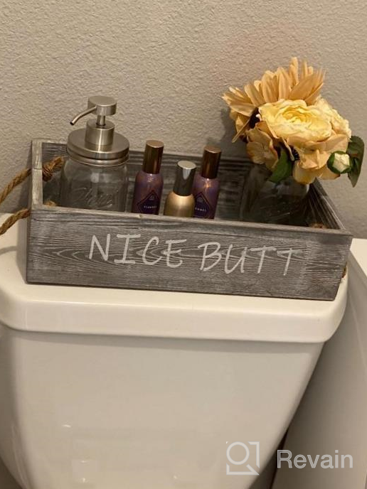 img 1 attached to Rustic Grey Bathroom Decor Box With Two Mason Jars And Artificial Flower - Large Wooden Organizer For Toilet Paper And Accessories, Ideal Bathroom Rustic Accessory And Storage Solution By HOMKO review by Kevin Huot