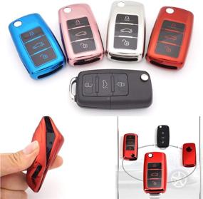 img 1 attached to ROYALFOX(TM Luxury 3 Buttons TPU Flip Remote Key Fob Case Cover For VW Volkswagen Jetta GTI Passat Golf Bora Polo Tiguan Touareg Beetle Multivan Sagitar Passat