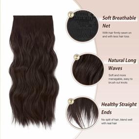 img 2 attached to Dark Brown Wavy Clip-In Hair Extensions - 4 Pieces, 20 Inches, 180G Full Head Thick Synthetic Fiber Hairpieces For Women By FESHFEN