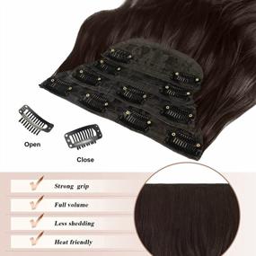 img 1 attached to Dark Brown Wavy Clip-In Hair Extensions - 4 Pieces, 20 Inches, 180G Full Head Thick Synthetic Fiber Hairpieces For Women By FESHFEN
