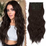 dark brown wavy clip-in hair extensions - 4 pieces, 20 inches, 180g full head thick synthetic fiber hairpieces for women by feshfen logo