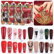 96pcs christmas fake nails - coffin press on nail kits with snowflake, tree elk design for women girl nail art decoration logo