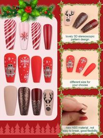 img 3 attached to 96Pcs Christmas Fake Nails - Coffin Press On Nail Kits With Snowflake, Tree Elk Design For Women Girl Nail Art Decoration
