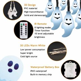 img 3 attached to Spooky Fun: водонепроницаемая гирлянда с призрачным светом на Хэллоуин с 8 режимами и пультом дистанционного управления для внутренних и наружных украшений