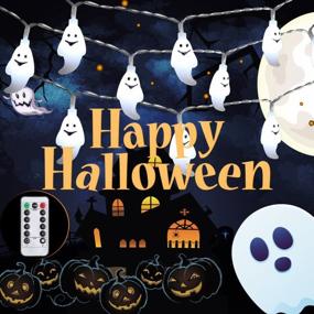 img 4 attached to Spooky Fun: водонепроницаемая гирлянда с призрачным светом на Хэллоуин с 8 режимами и пультом дистанционного управления для внутренних и наружных украшений