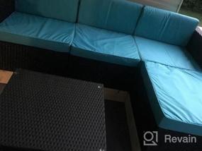 img 5 attached to Комплект из 5 бежевых секционных диванов Waleaf на открытом воздухе - всепогодный набор для разговоров из ротанга со стеклянным столом и подушками