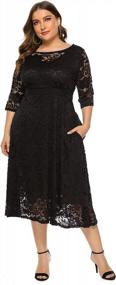 img 2 attached to Plus Size Lace Shift Dress Midi Length | Chicwe Women'S 3/4 Sleeves W/Lace Hem & Cuff