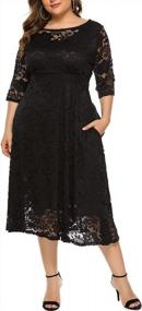 img 4 attached to Plus Size Lace Shift Dress Midi Length | Chicwe Women'S 3/4 Sleeves W/Lace Hem & Cuff