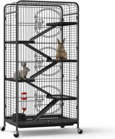 img 4 attached to Large And Durable Metal Cage For Small Pets With Rolling Stand - Perfect For Ferrets, Chinchillas, Rats, Guinea Pigs, Bunnies, Cats, And Rabbits