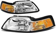 🚘 dna motoring chrome amber headlights replacement for 99-04 mustang - hl-oh-fm99-ch-am logo