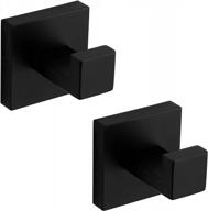 velimax 2-pack premium stainless steel towel hooks - heavy duty wall mounted luxury square robe & coat hooks for bathroom & hotel, matte black logo