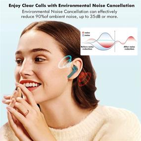 img 3 attached to YHT Wireless Earbuds: Bluetooth 5.3, Clear Calls, Noise Cancelling, Deep Bass, Waterproof For IPhone And Android - Green