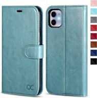 mint green ocase iphone 11 case with card holder, kickstand & magnetic closure logo