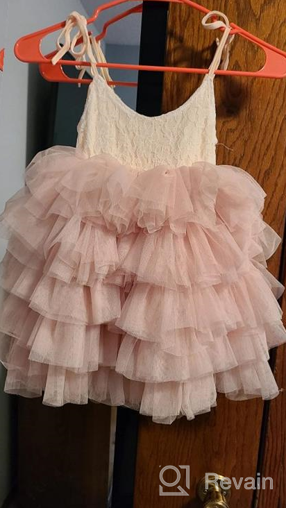 img 1 attached to Flower Strap Tiered Dresses Champagne Girls' Clothing for Dresses review by Robert Ewing