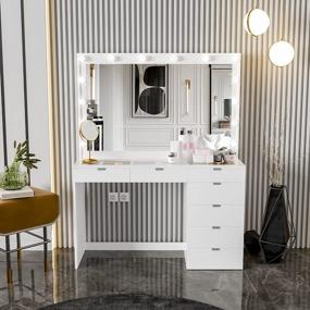 img 4 attached to Glamorous Boahaus Serena Modern Makeup Vanity With 7 Drawers, Hollywood Lights & Wide Mirror - Perfect For Bedroom!