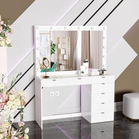 img 3 attached to Glamorous Boahaus Serena Modern Makeup Vanity With 7 Drawers, Hollywood Lights & Wide Mirror - Perfect For Bedroom!