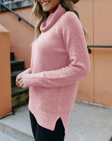 img 2 attached to Chunky Waffle-Knit Women'S Turtleneck Sweater With Side Slit, Drop Shoulder, And Loose Fit For Trendy Tunic Top Look