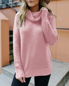 img 3 attached to Chunky Waffle-Knit Women'S Turtleneck Sweater With Side Slit, Drop Shoulder, And Loose Fit For Trendy Tunic Top Look
