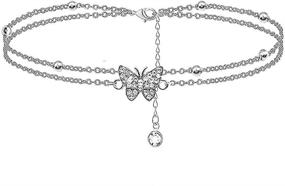 img 1 attached to 🦋 Стильные и регулируемые серебряные браслеты на щиколотки с бабочкой 14K - идеальные ювелирные подарки для женщин и девушек-подростков.