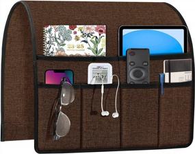 img 4 attached to Sofa Armrest Organizer With 6 Pockets - Joywell Armchair Caddy For TV Remote Control, Magazines, Books, Cell Phone, And IPad - Brown