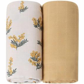 img 4 attached to LifeTree Baby Swaddle Blankets, Organic Muslin Swaddle Blankets Boys Girls Swaddling Wrap Receiving Blanket Neutral For Newborn, 100% Organic Cotton, Large 47 X 47 Inches, Acacia & Fall Yellow