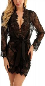 img 3 attached to Women'S Sheer Lace Kimono Robe Sexy Eyelash Babydoll Mesh Nightgown Lingerie