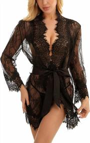 img 4 attached to Women'S Sheer Lace Kimono Robe Sexy Eyelash Babydoll Mesh Nightgown Lingerie