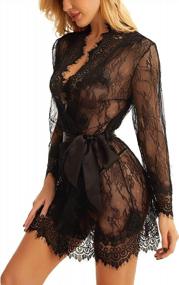 img 2 attached to Women'S Sheer Lace Kimono Robe Sexy Eyelash Babydoll Mesh Nightgown Lingerie