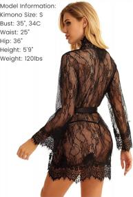 img 1 attached to Women'S Sheer Lace Kimono Robe Sexy Eyelash Babydoll Mesh Nightgown Lingerie