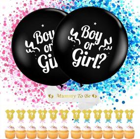 img 4 attached to Jumbo 36 Inch Baby Gender Reveal Balloons Pink Blue Confetti Cupcake Toppers And Sash, GAGAKU Gender Reveal Party Decorations Kits For Boy Or Girl