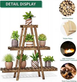 img 2 attached to Rustic Brown 3-Tiered Wooden Plant Stand For Indoor And Outdoor Use - Perfect For Displaying Multiple Flower Pots And Garden Plants