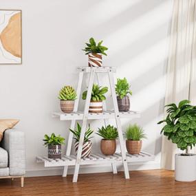 img 1 attached to Rustic Brown 3-Tiered Wooden Plant Stand For Indoor And Outdoor Use - Perfect For Displaying Multiple Flower Pots And Garden Plants
