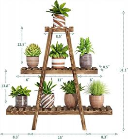 img 3 attached to Rustic Brown 3-Tiered Wooden Plant Stand For Indoor And Outdoor Use - Perfect For Displaying Multiple Flower Pots And Garden Plants